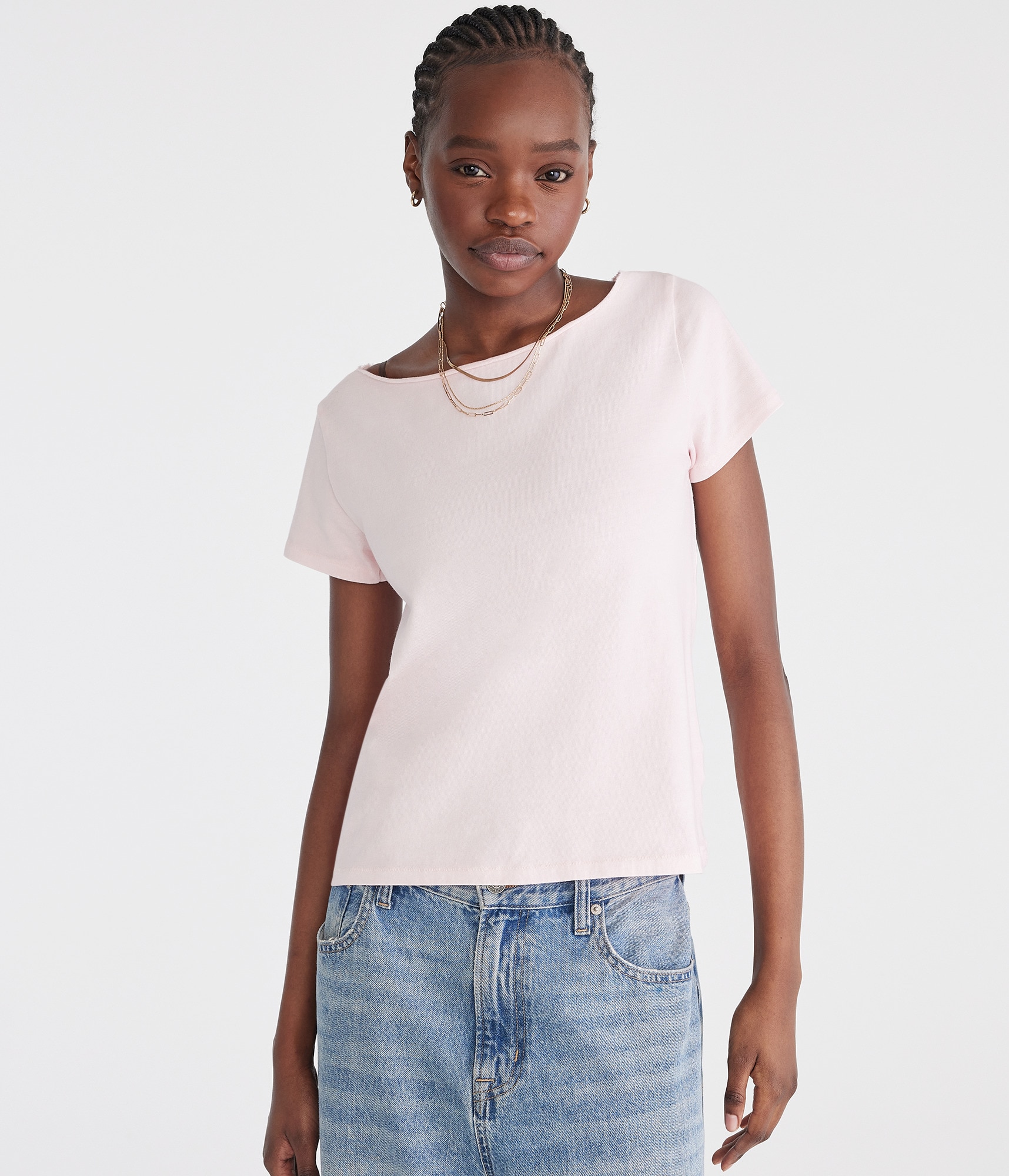 Washed Off-The-Shoulder Vintage Fit Crew Tee