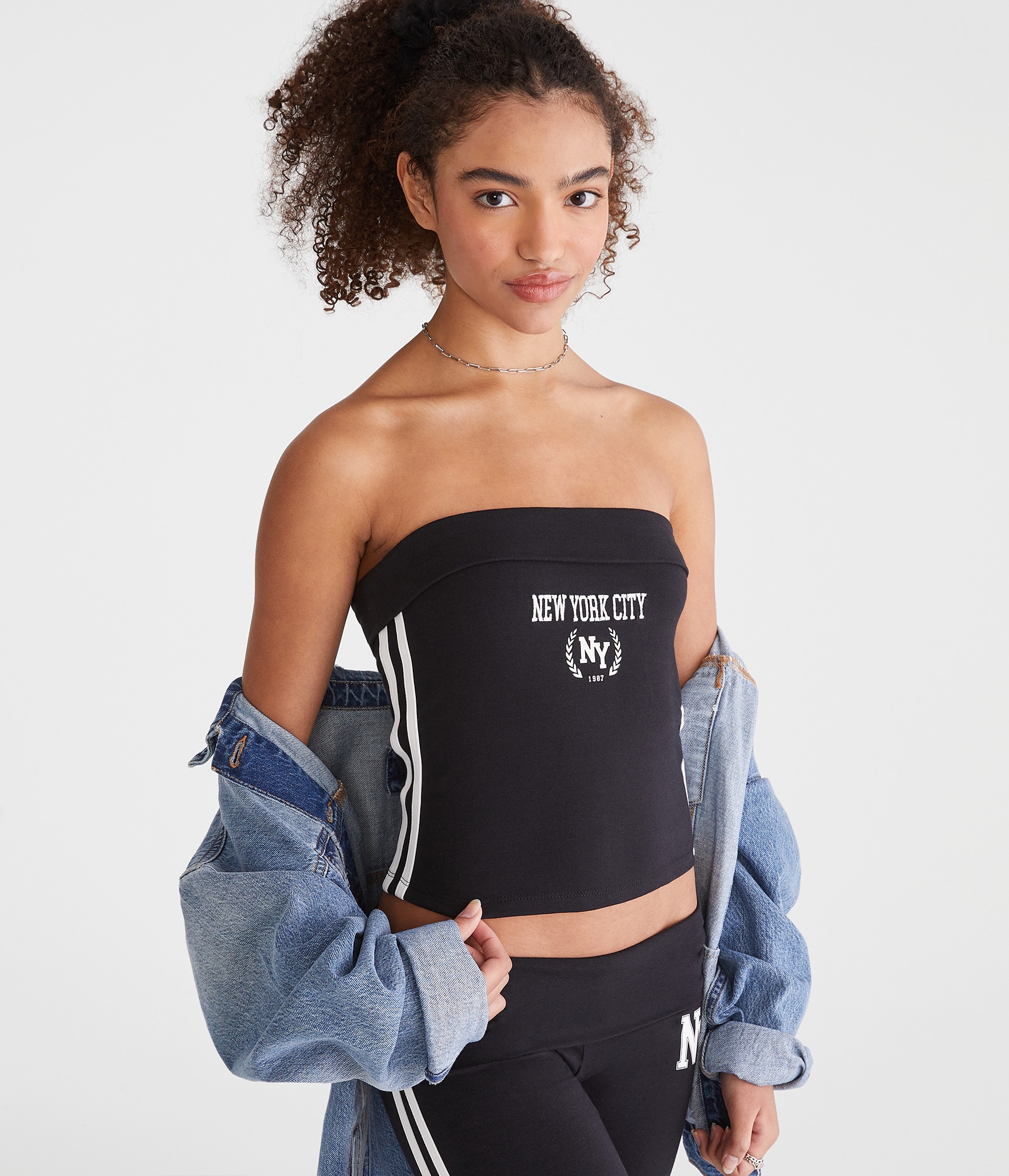 【THEAIRTOWN】 love warp sk ★2color New York City Fold-Over Graphic Tube Top