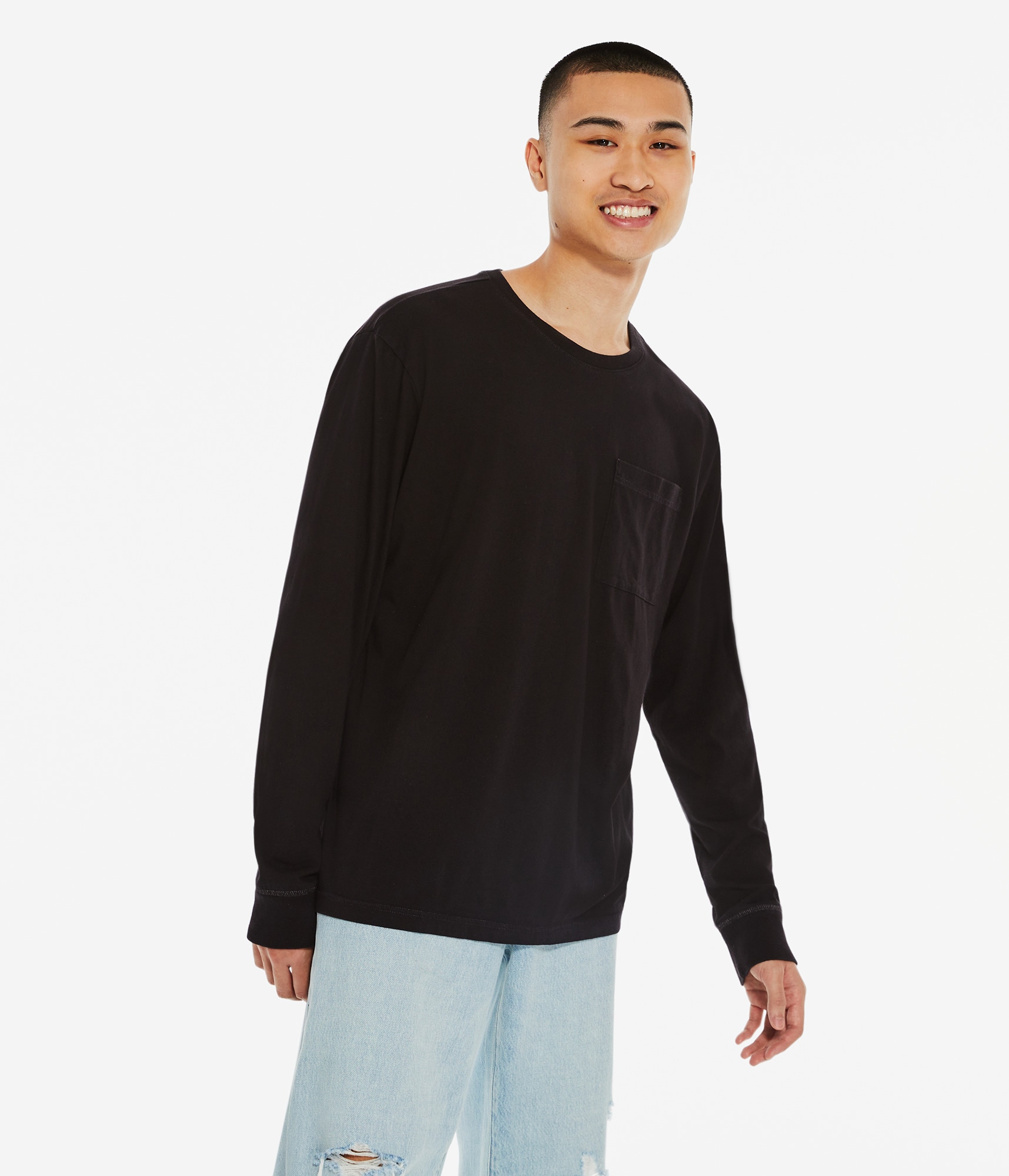 Long Sleeve Washed Pocket Crew Tee