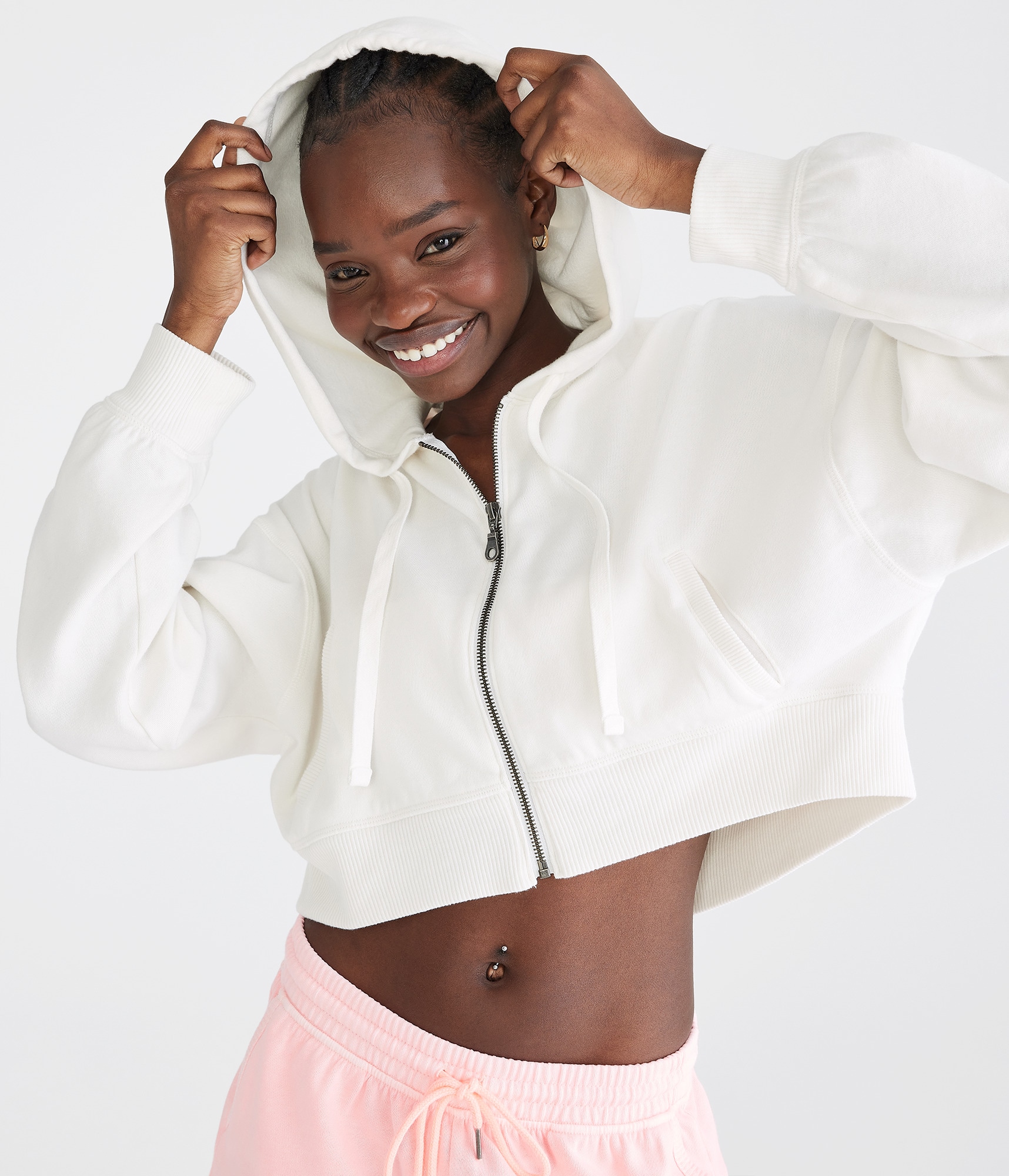 Oversized Cropped Full-Zip Hoodie