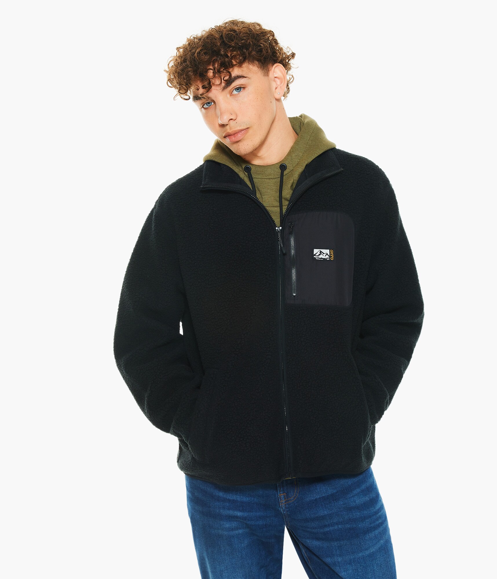 rerere　黒 Sherpa Fleece Mock-Neck Jacket
