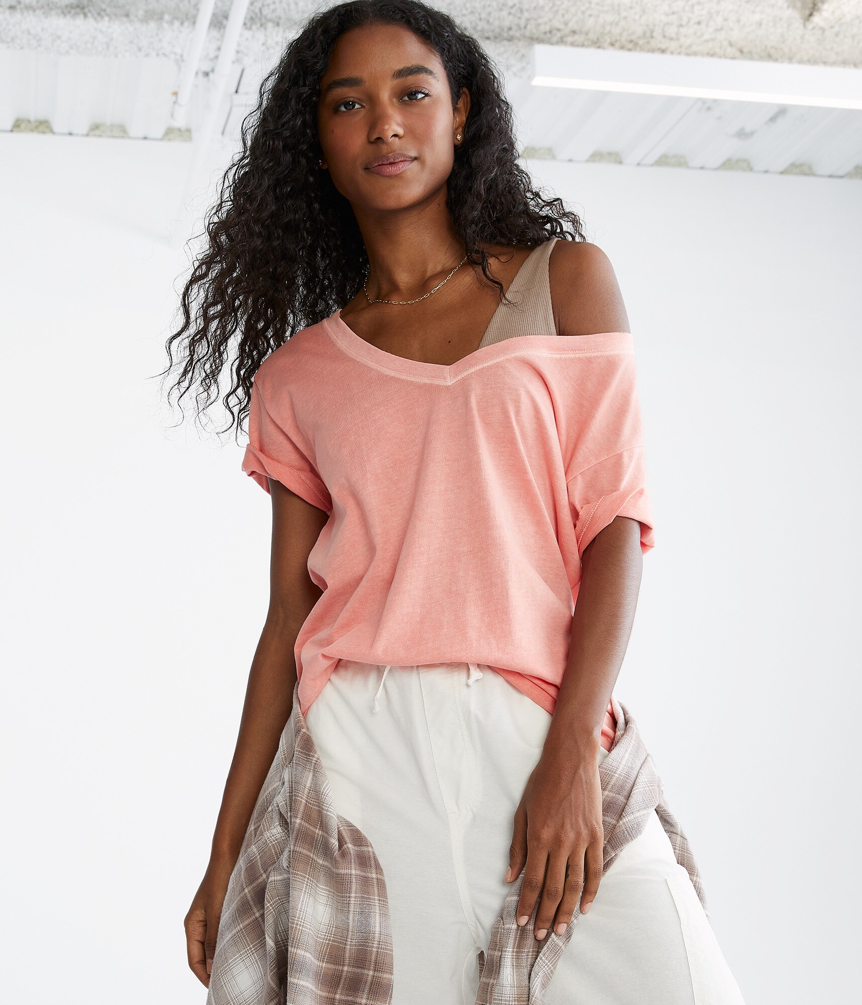 Washed Loose Fit V-Neck Tee