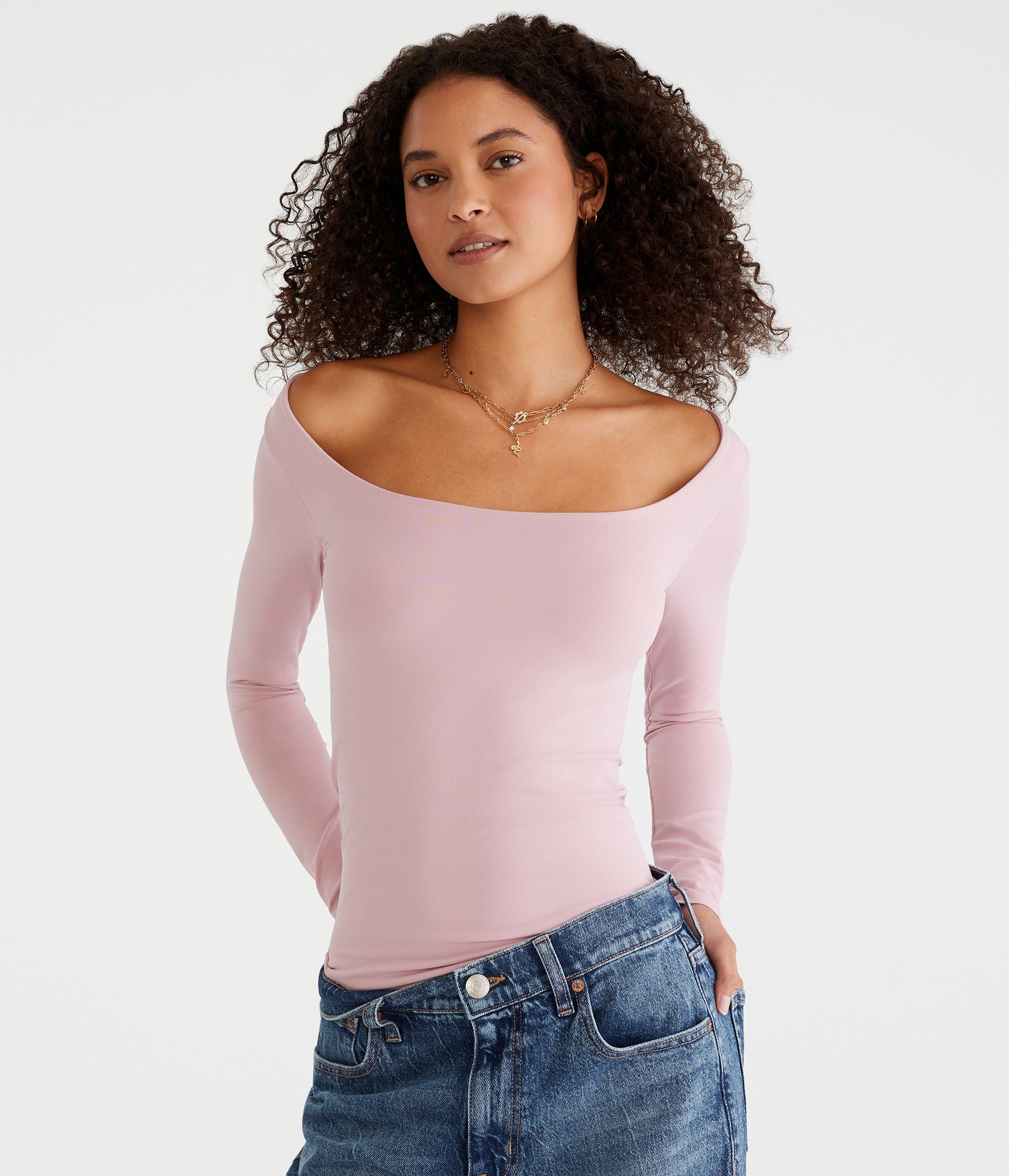 Chemise Manches Longues Aeropostale Junior – Pêche, Encolure Large, Taille L