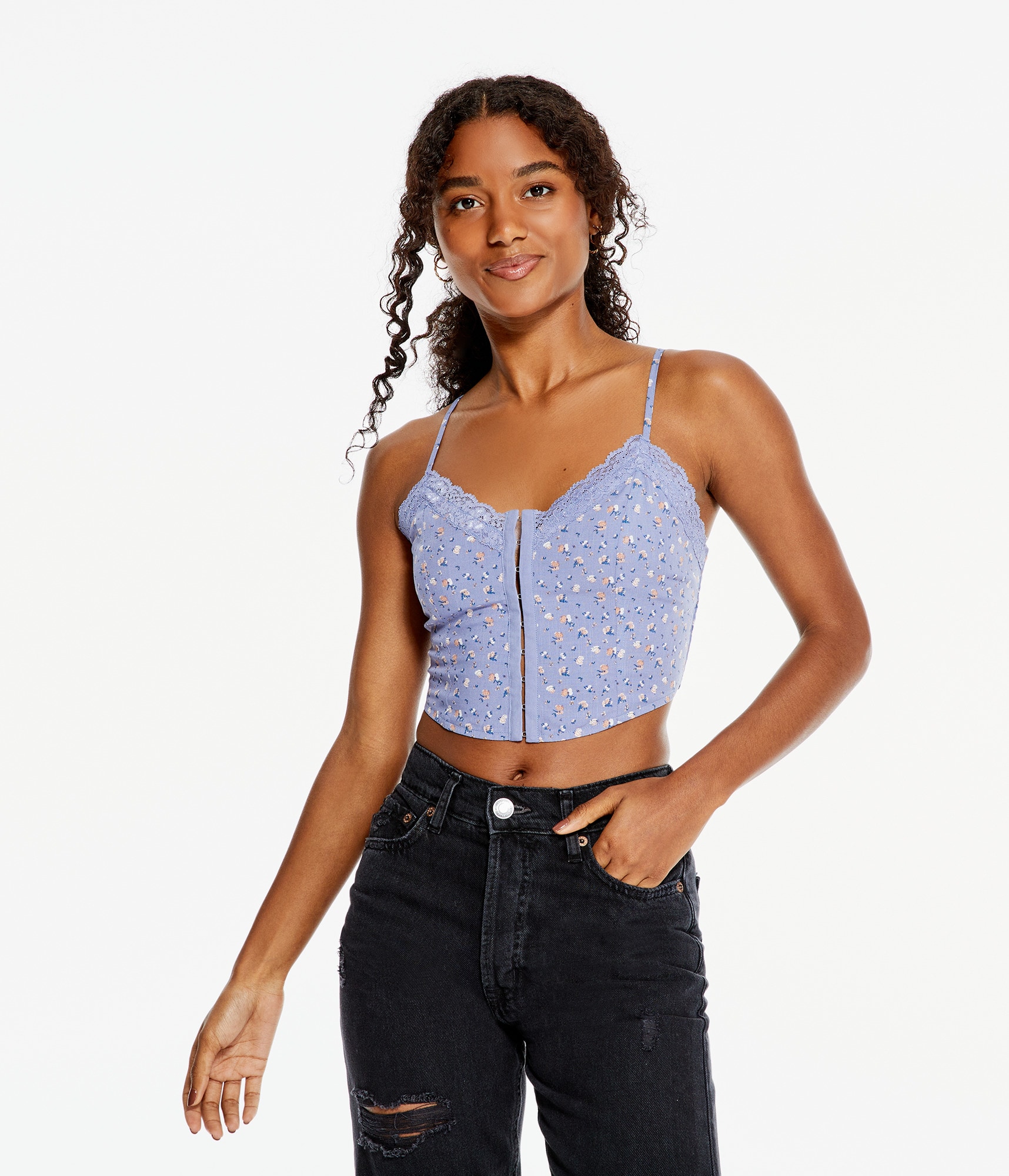 Floral Lace-Trim Cropped Corset Cami