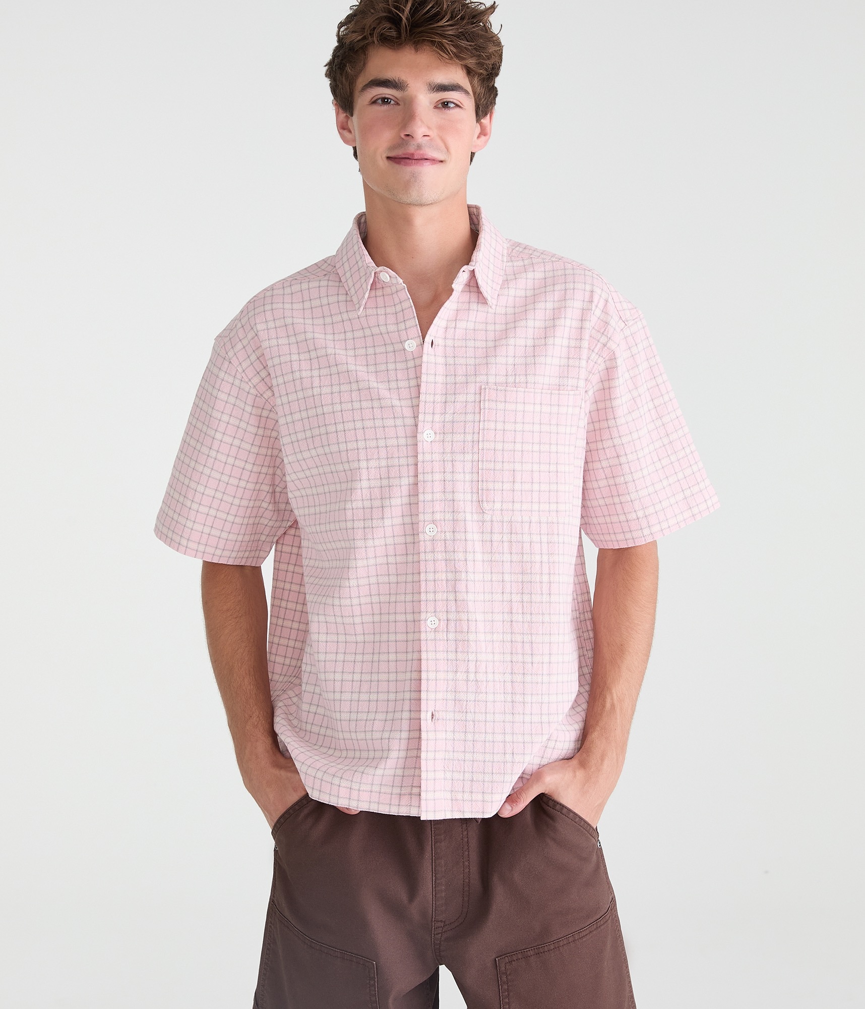 Microplaid Boxy Shirt