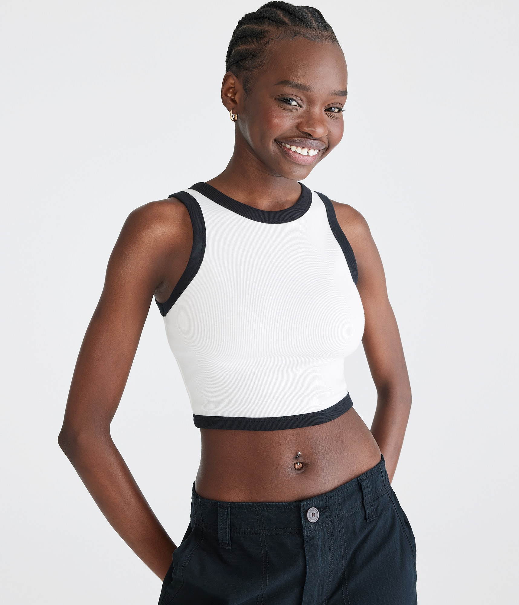 Seriously Soft Cropped High-Neck Ringer Tank
