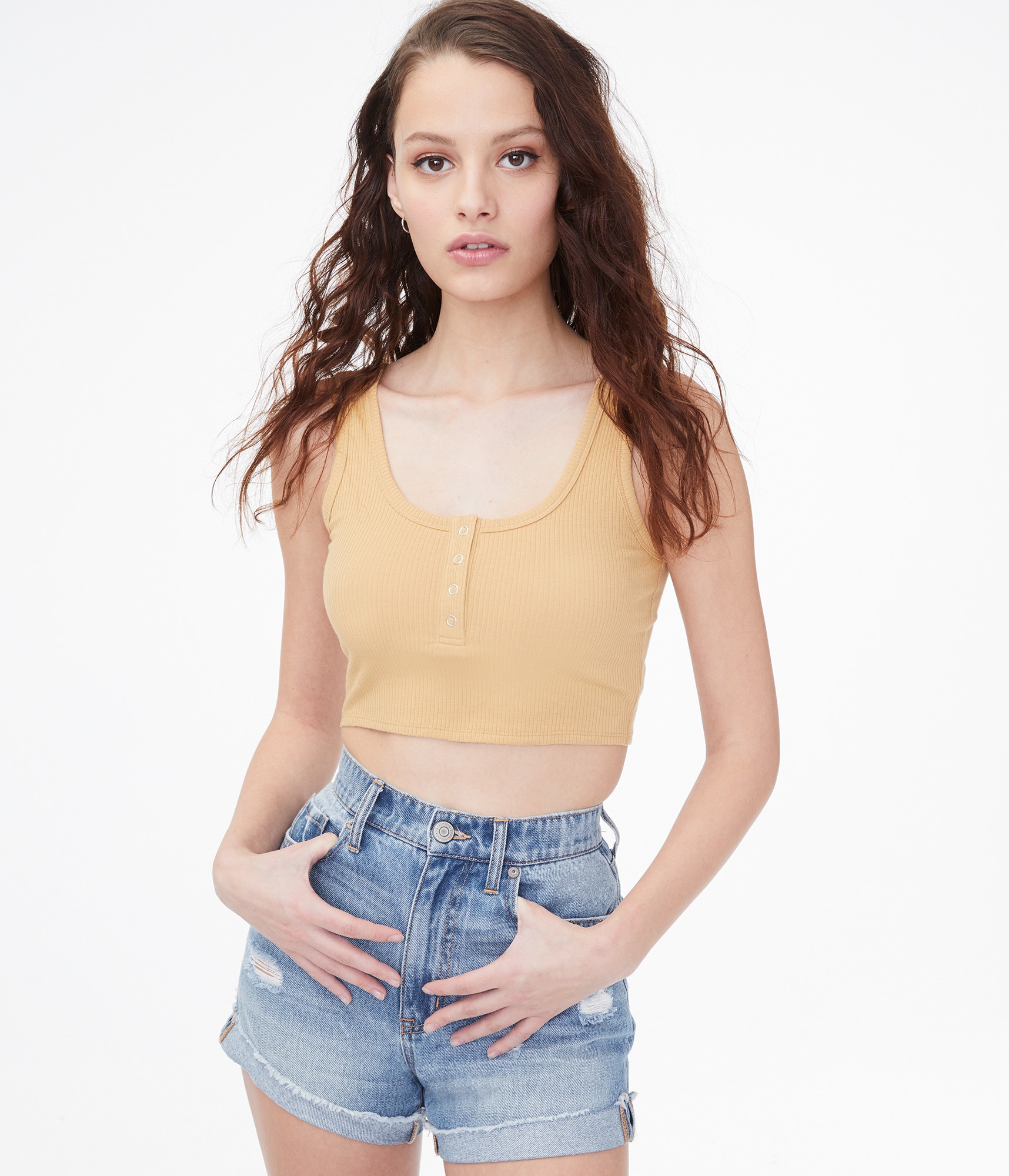 Snap Henley Crop Top
