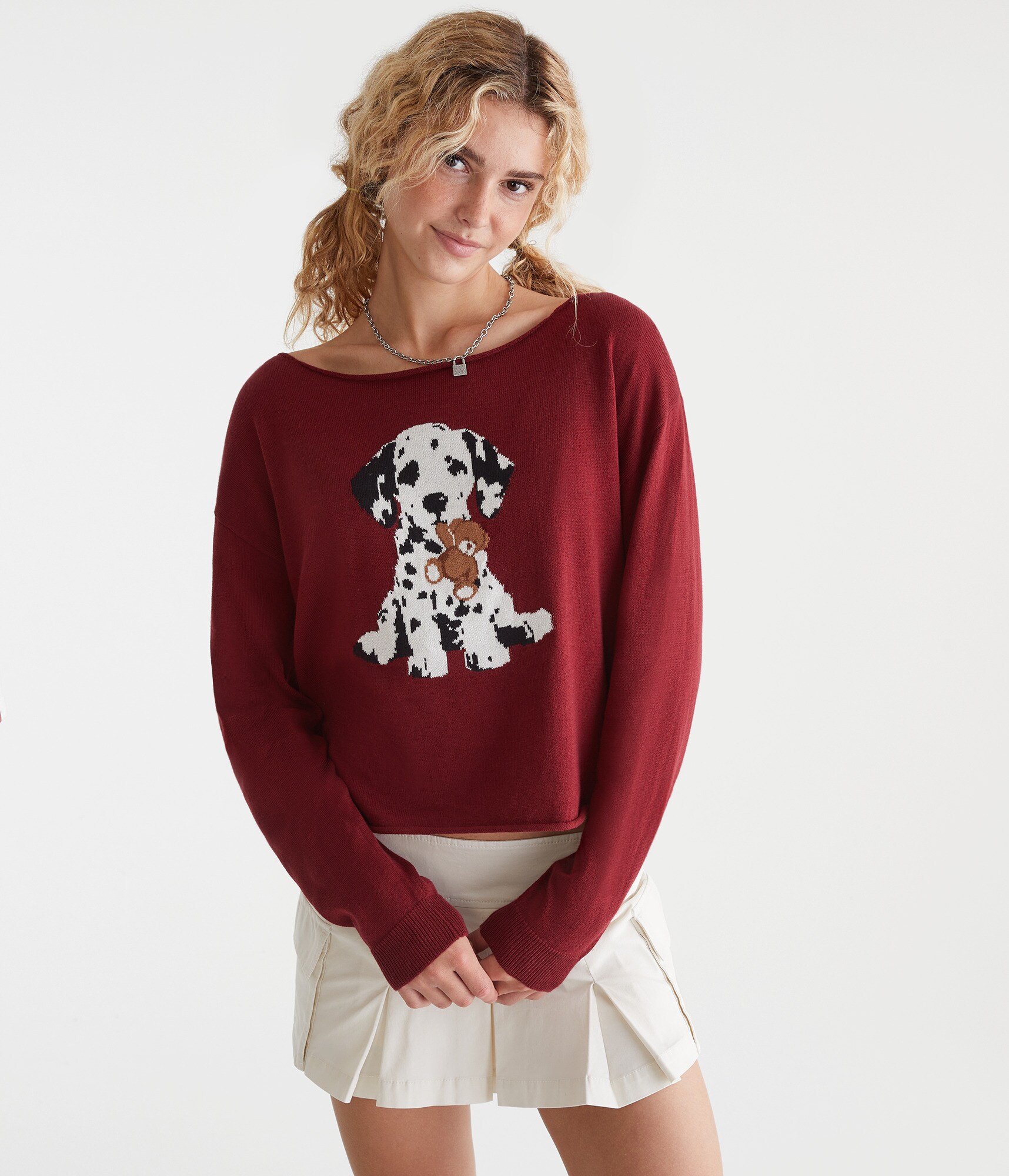 Puppy Slash-Neck Sweater