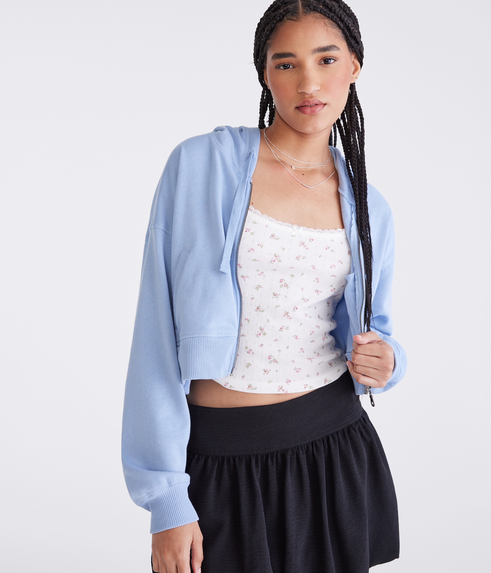 Oversized Cropped Full-Zip Hoodie