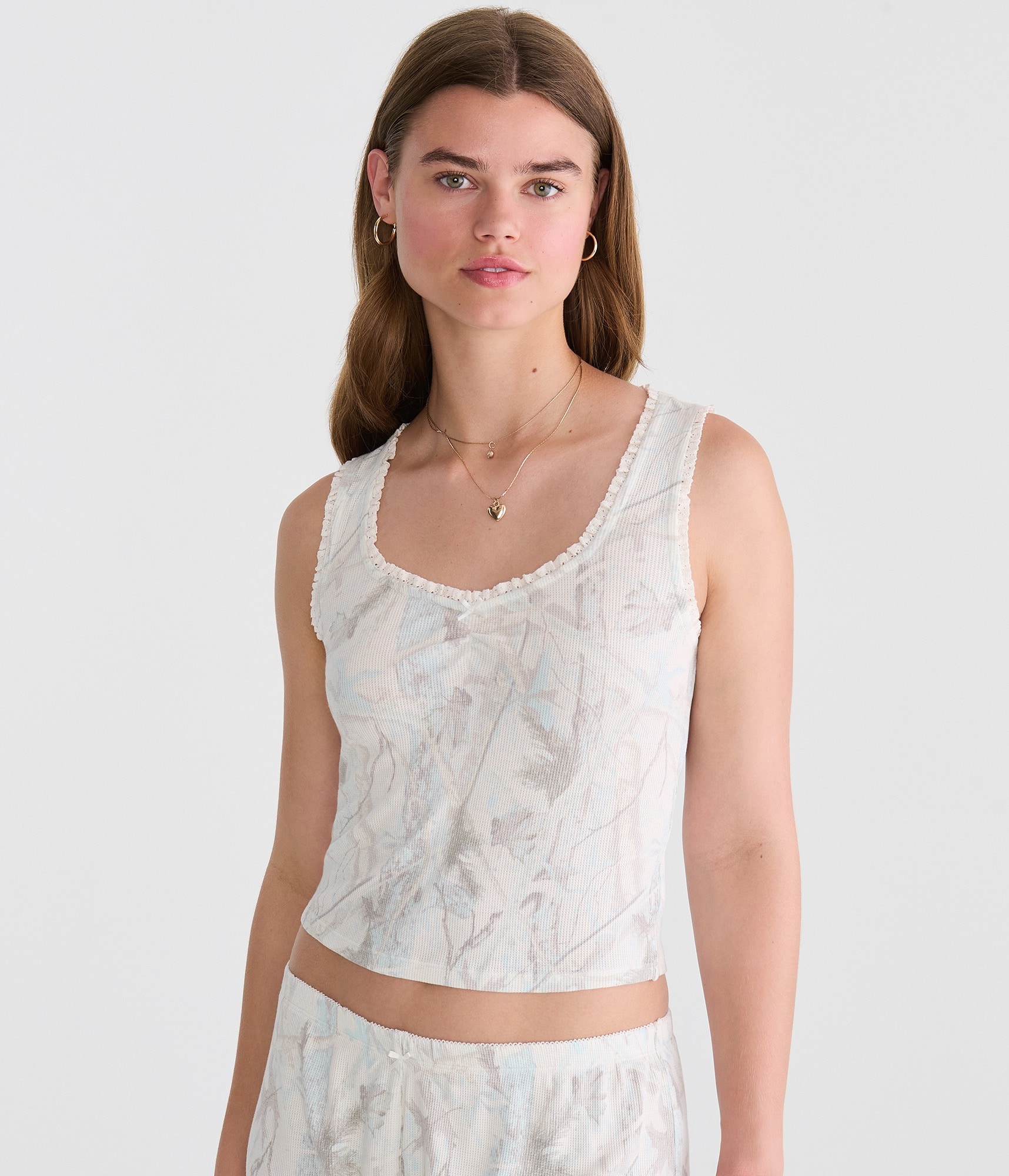 cotton cupro waffle camisole ワッフルキャミソール Forest Camo Cropped Waffle Sleep Tank