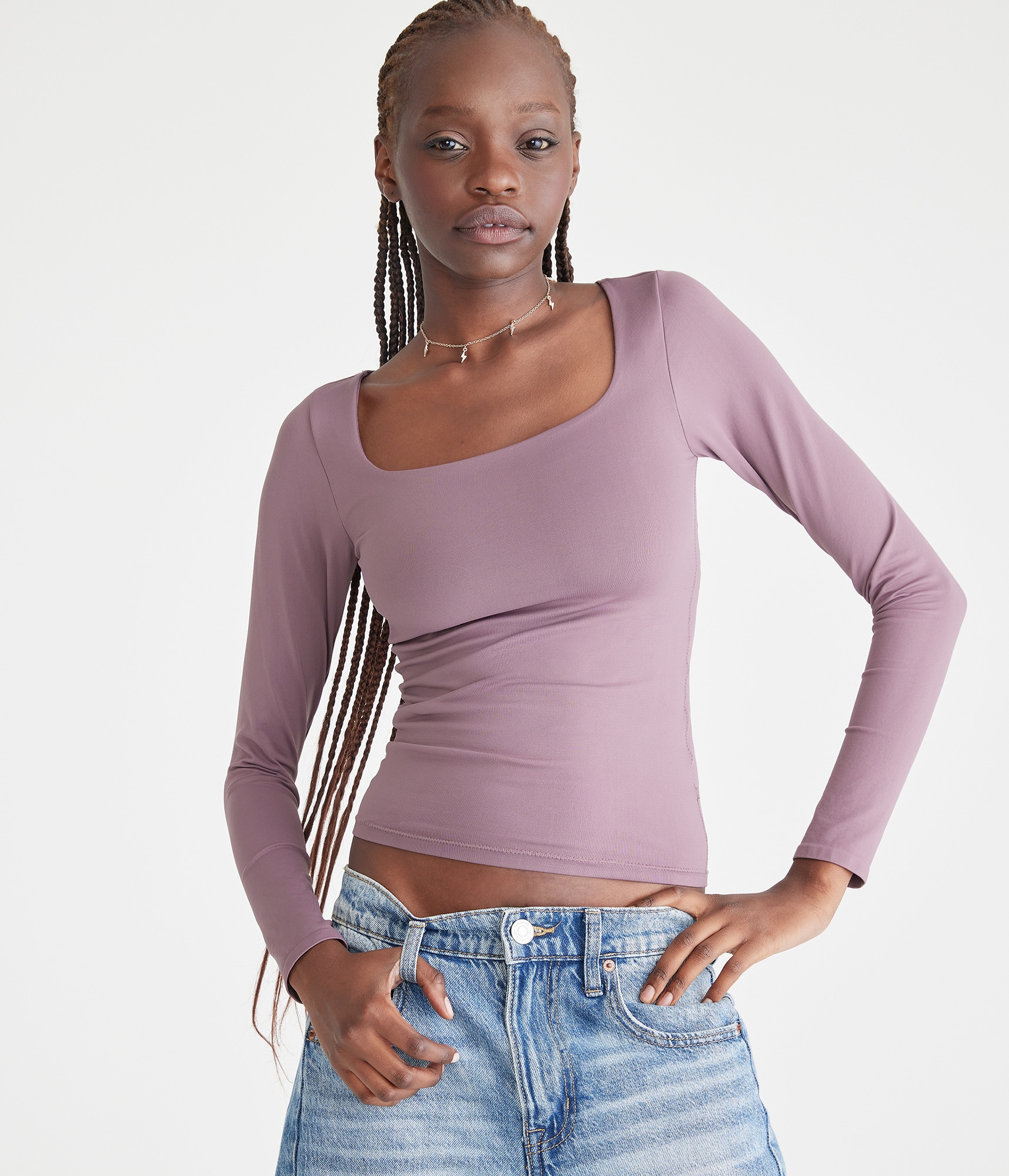 【Rest & Recreation】 SQUARE NECK LONG SLEEVE LTS Tall Black Ribbed Square Neck Top | Long Tall Sally