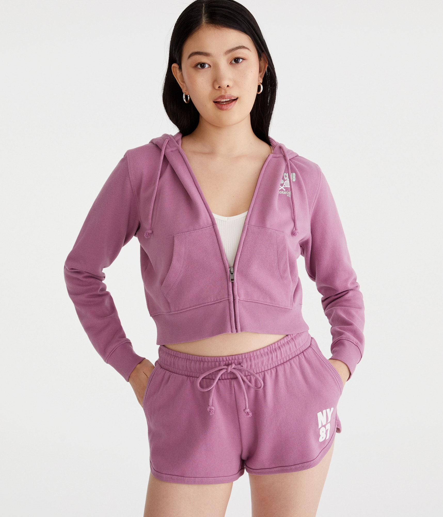 Greenwich Tennis Club Cropped Full-Zip Hoodie