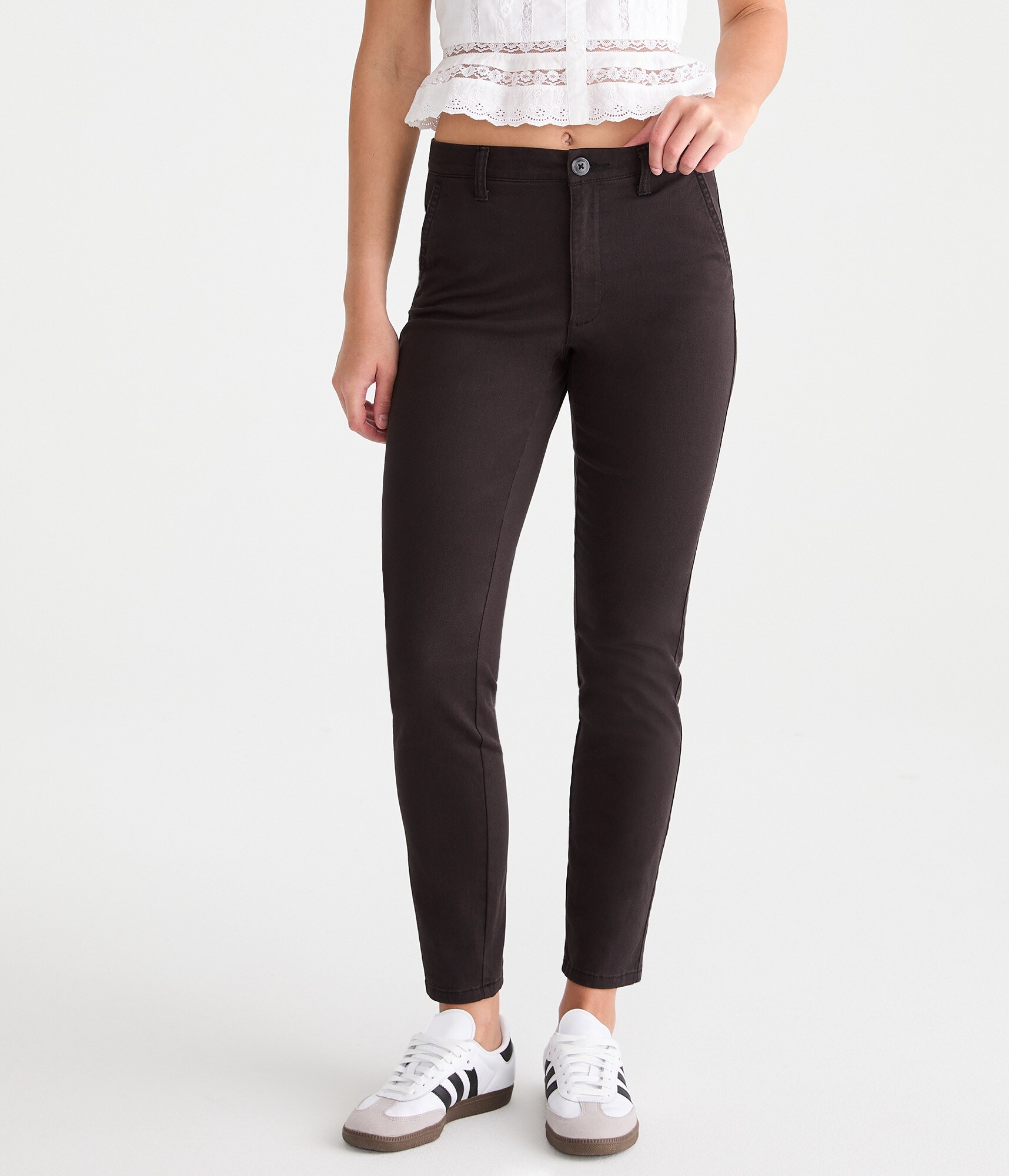 Aeropostale Womens' Slim High-Rise Twill Pants - - Size 18 S - Cotton - Teen Fashion \u0026 Clothing - School Uniform - Shop Holiday Gifts and Styles