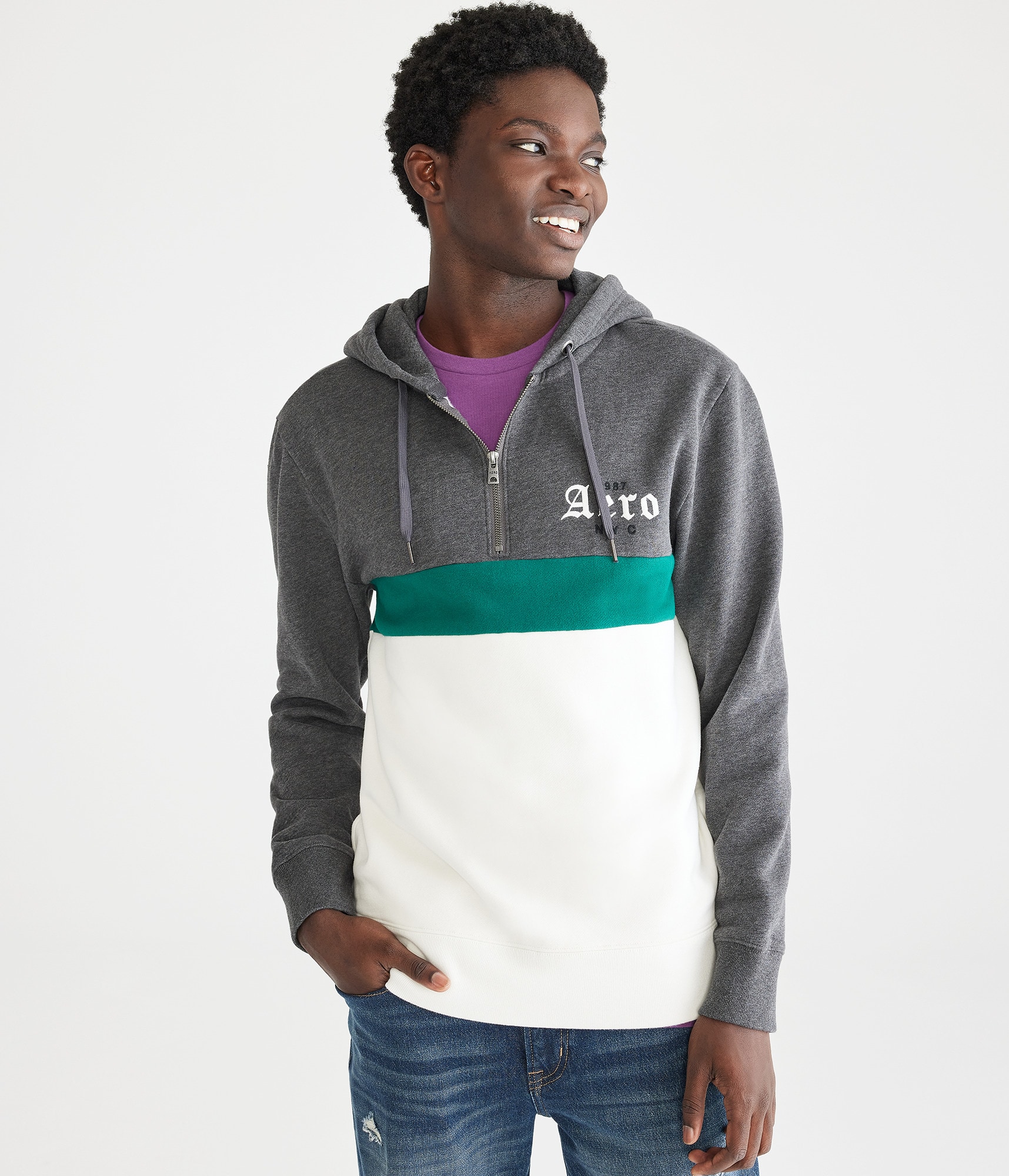 Colorblock Logo Quarter-Zip Fleece Pullover