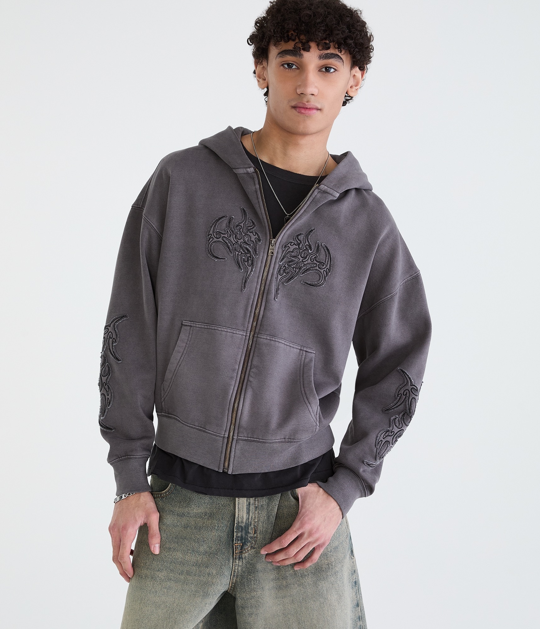 SCULPTOR スカルプター Washed Pocket Hoodie y2k Cloud Soft Tattoo Boxy Full-Zip Hoodie