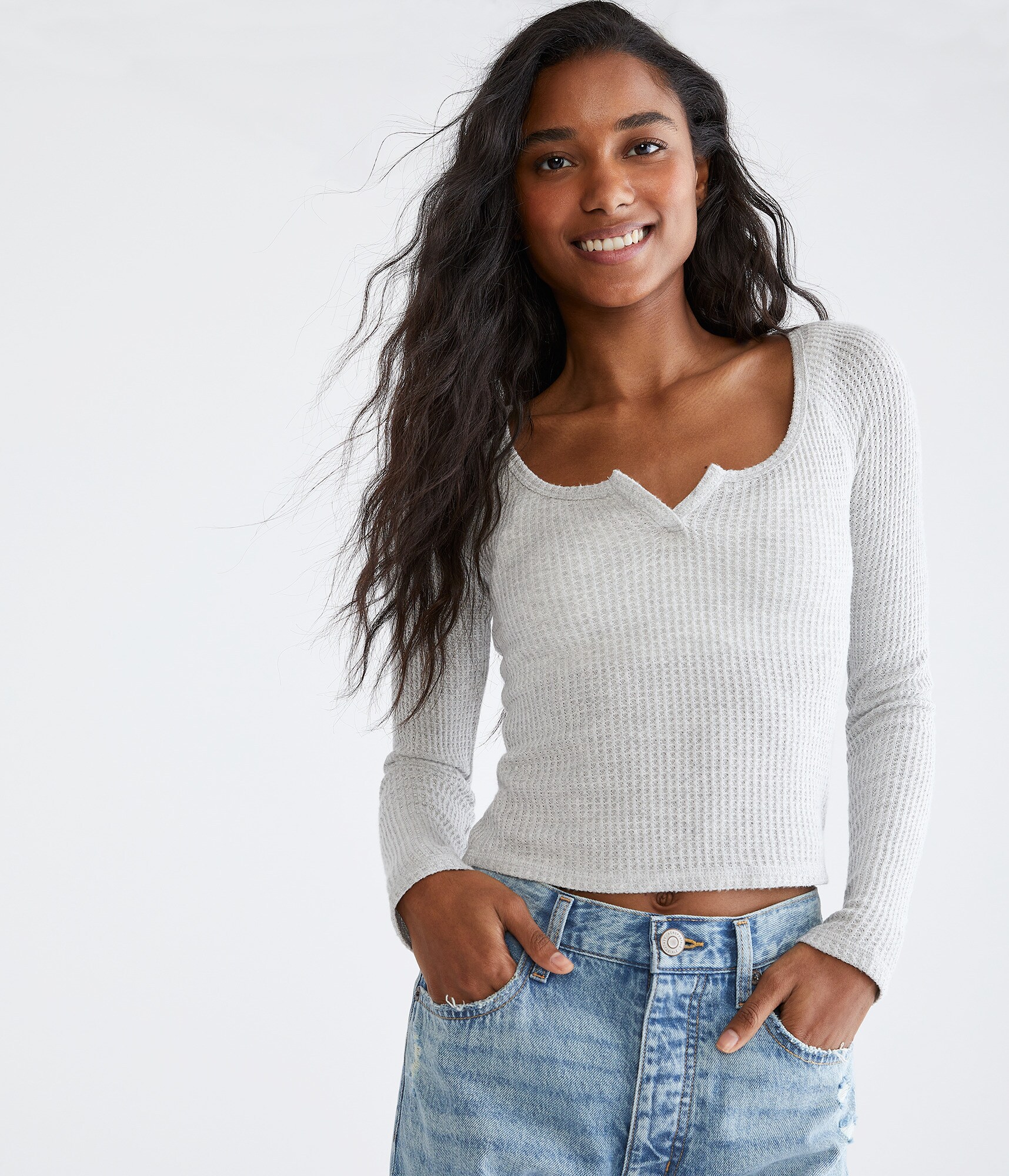 Long Sleeve Seriously Soft Notched Shrunken Tee