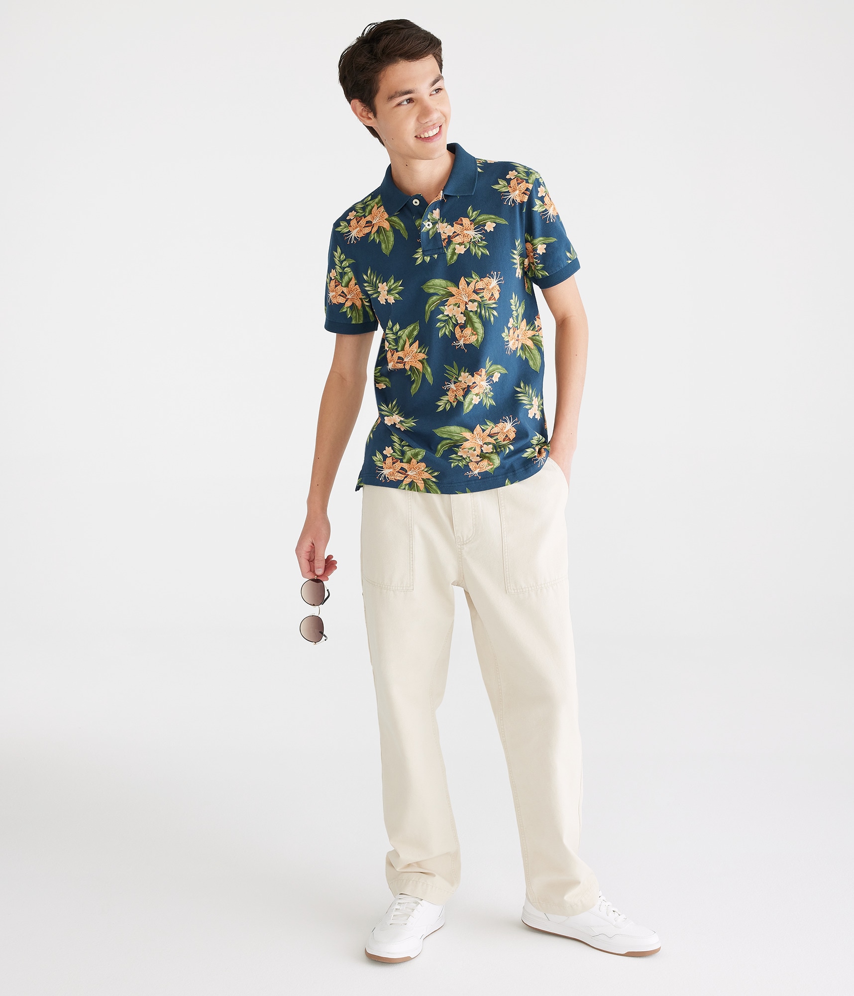 Tropical Floral Print Jersey Polo