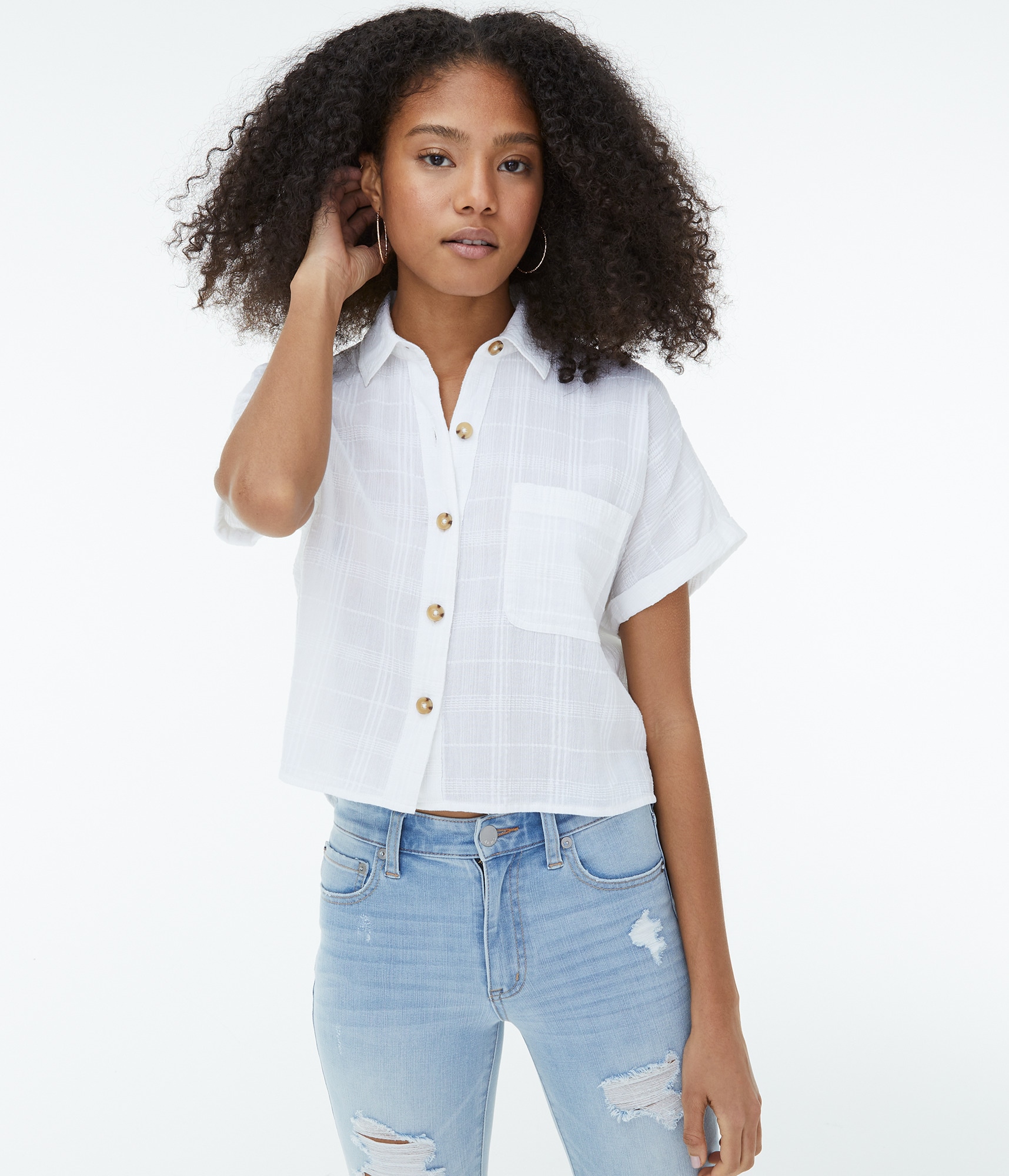 Textured Button-Down Camp Shirt