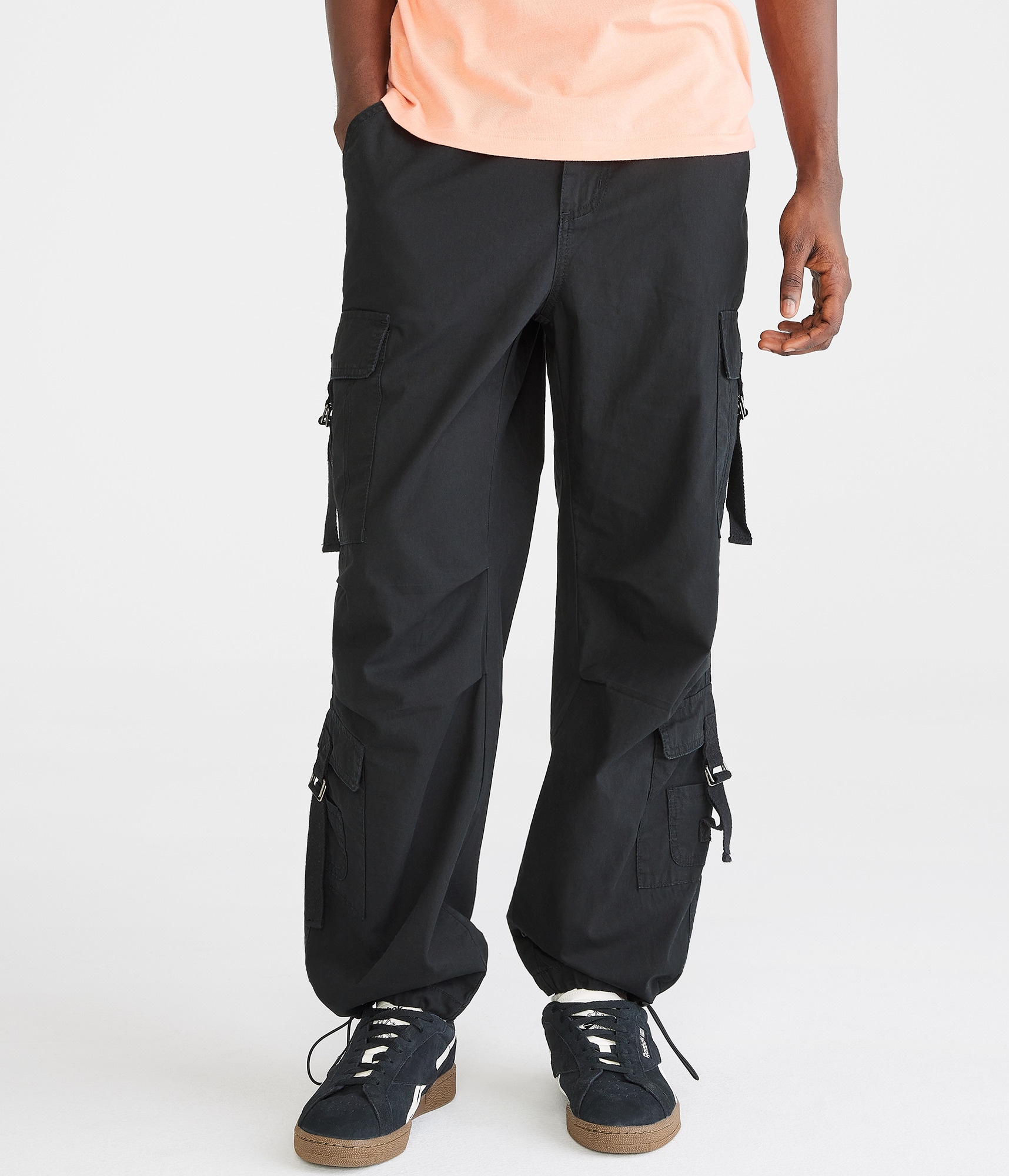 【ANGLAN】Nylon Strap Cargo Pocket Wide Pants AG.W] Strap Cargo Balloon Pants - Navy - ANGLAN