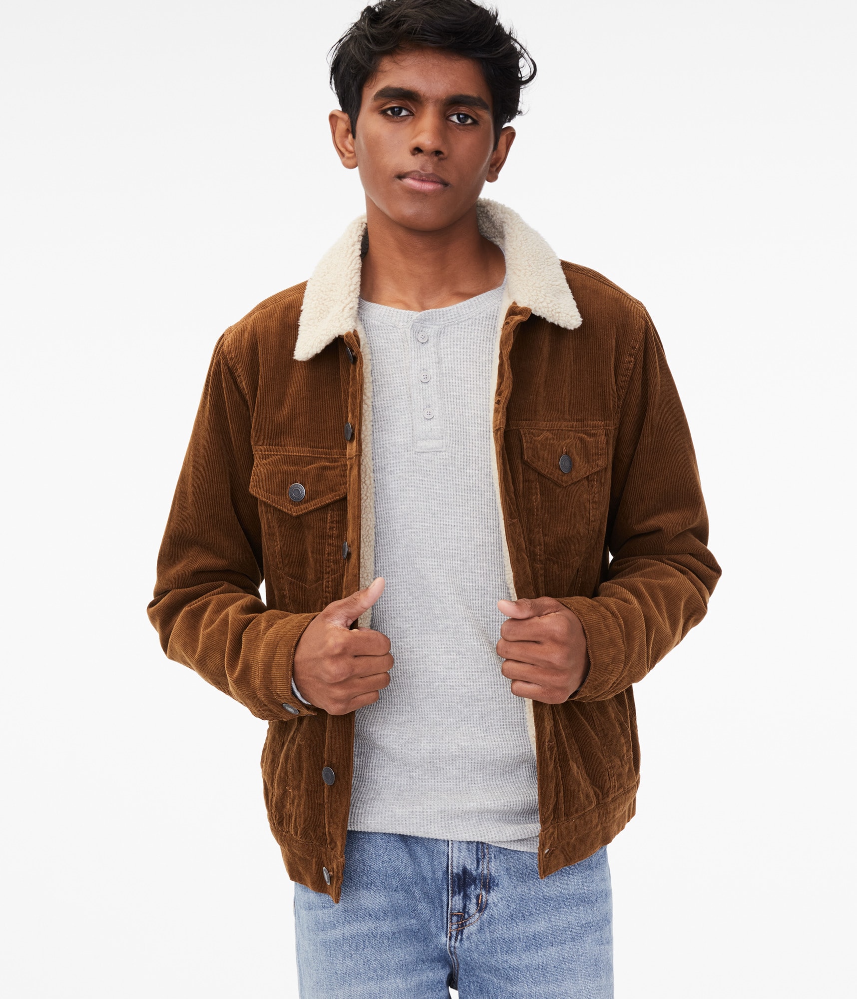 brown corduroy sherpa jacket mens