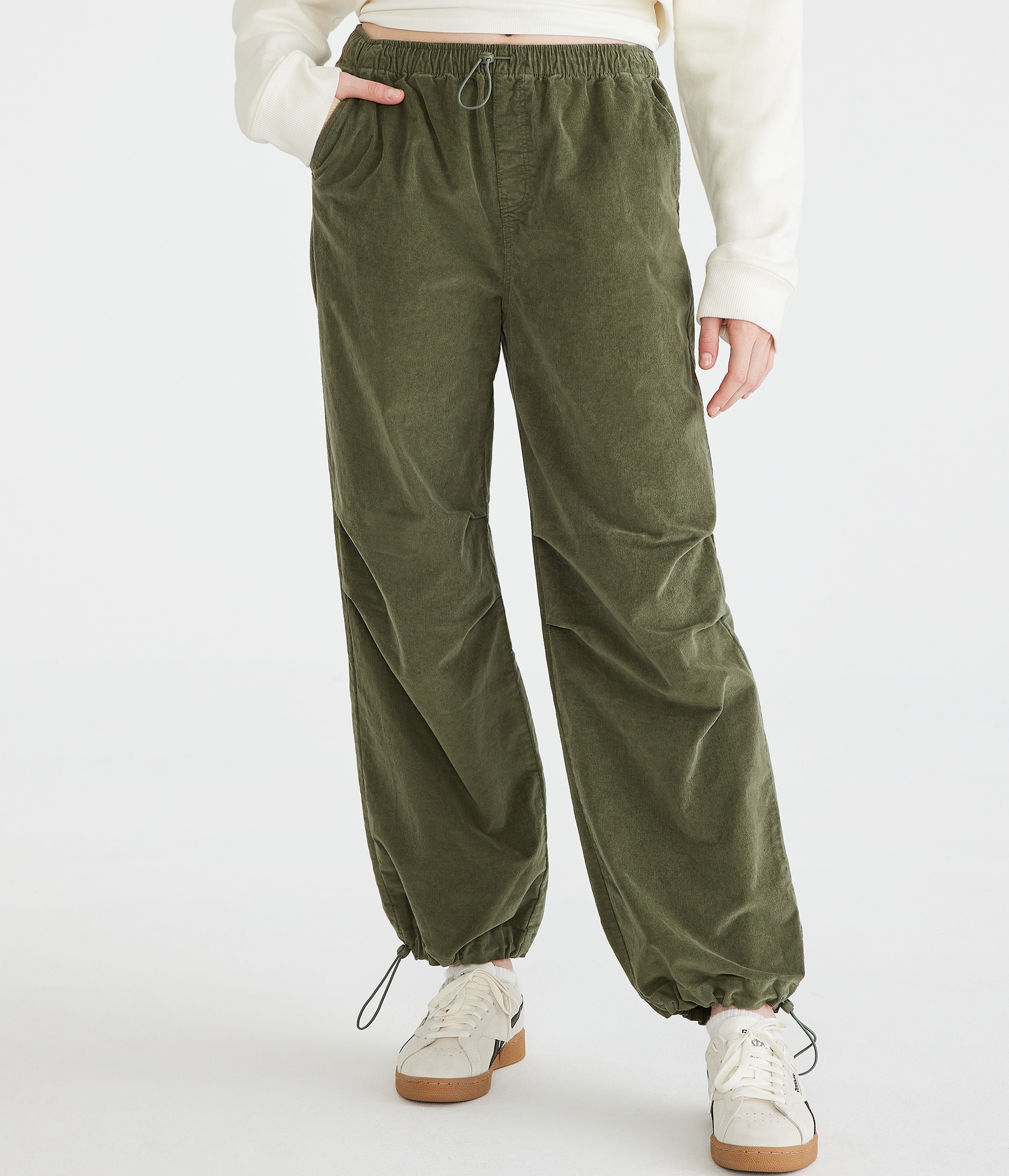 High-Waisted Corduroy Parachute Pants