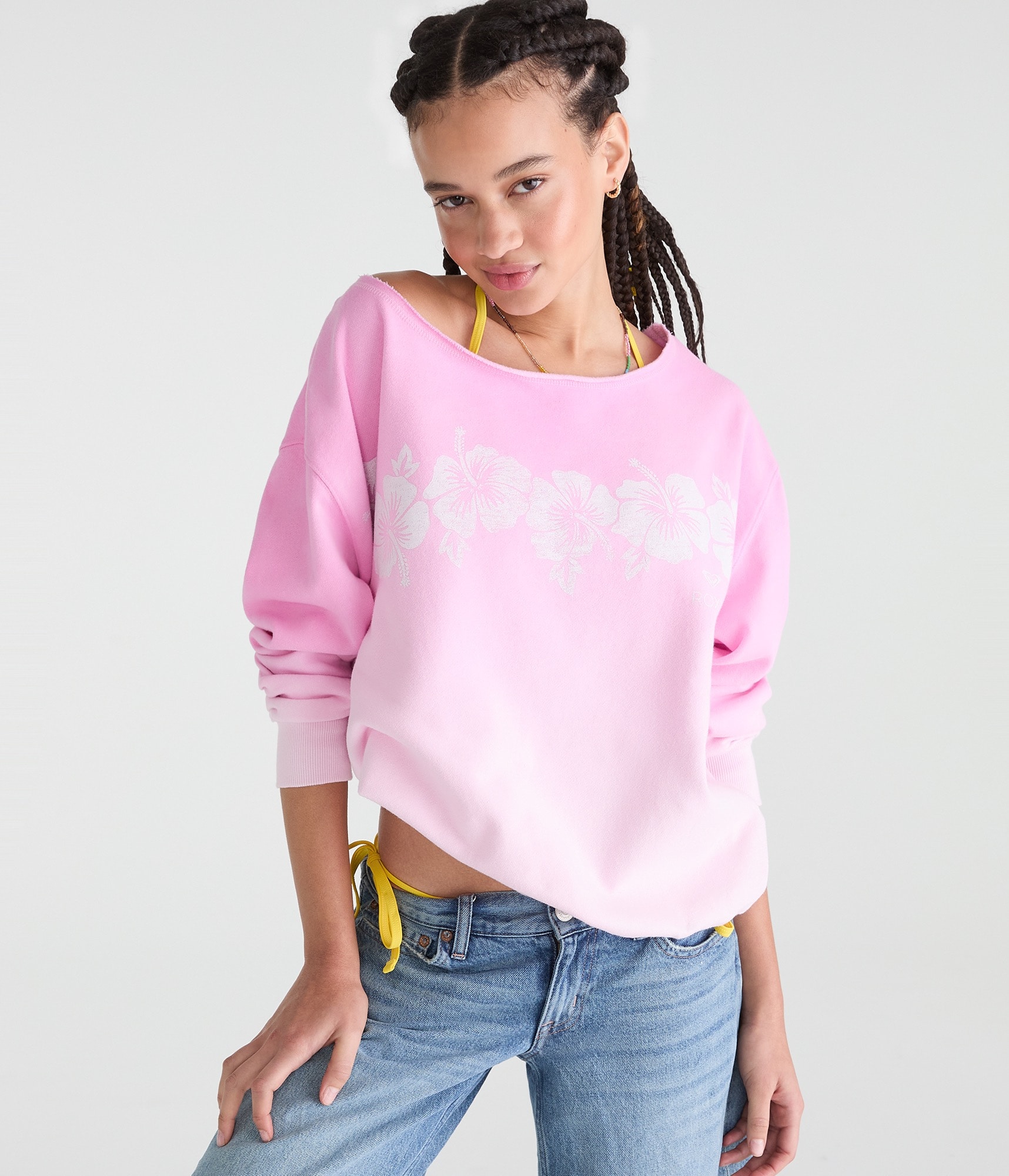 Roxy Hibiscus Ombré Off-The-Shoulder Sweatshirt