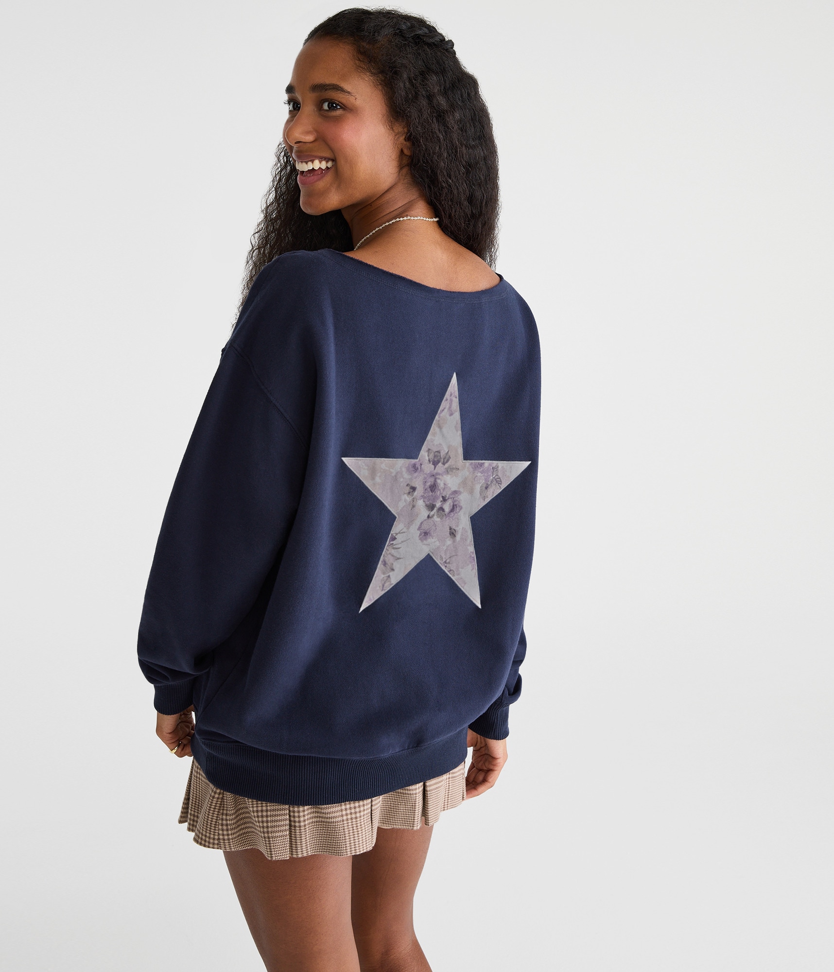 Cloud Soft Floral Star Off-The-Shoulder Sweatshirt