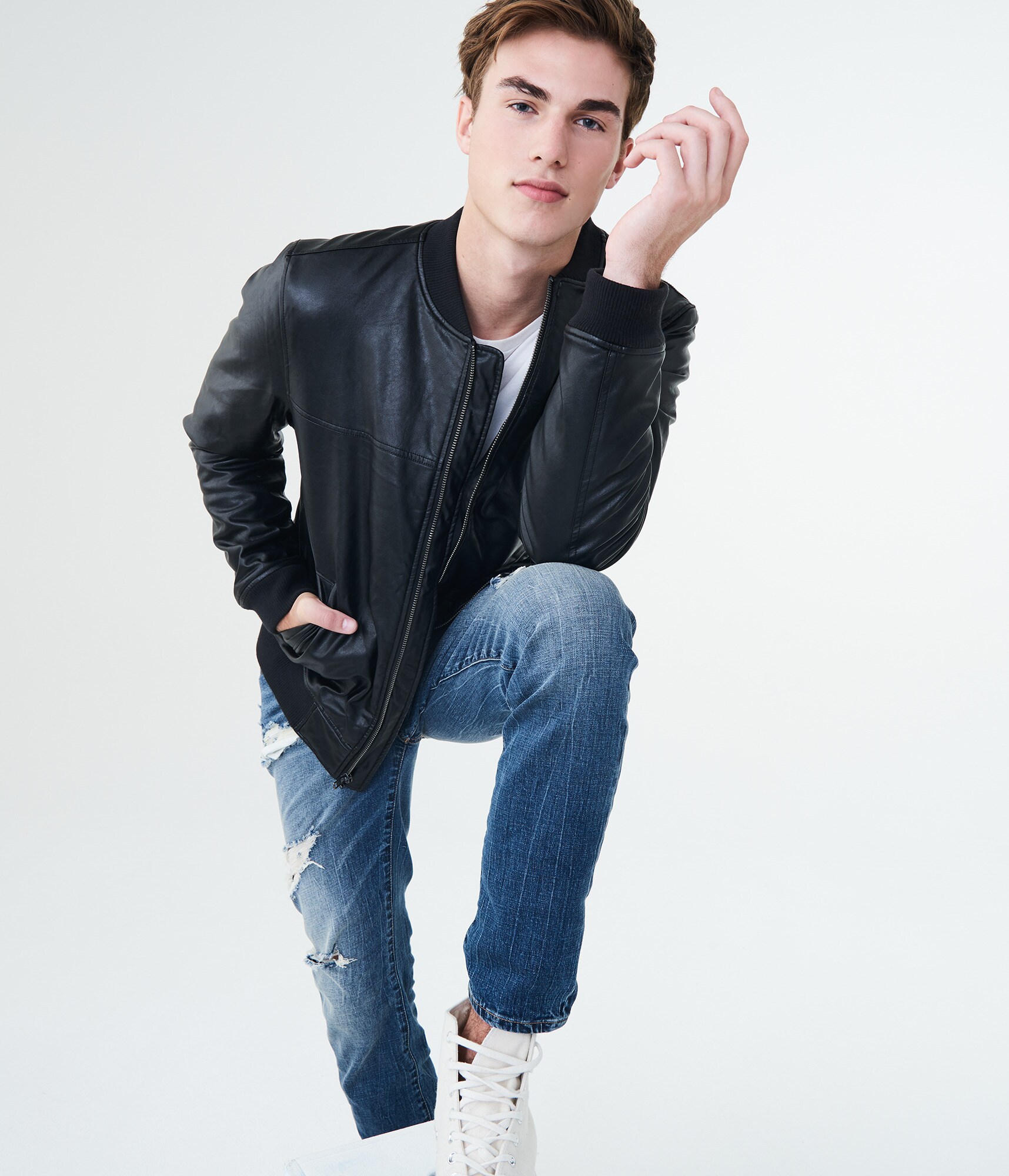 Faux Leather Bomber Jacket