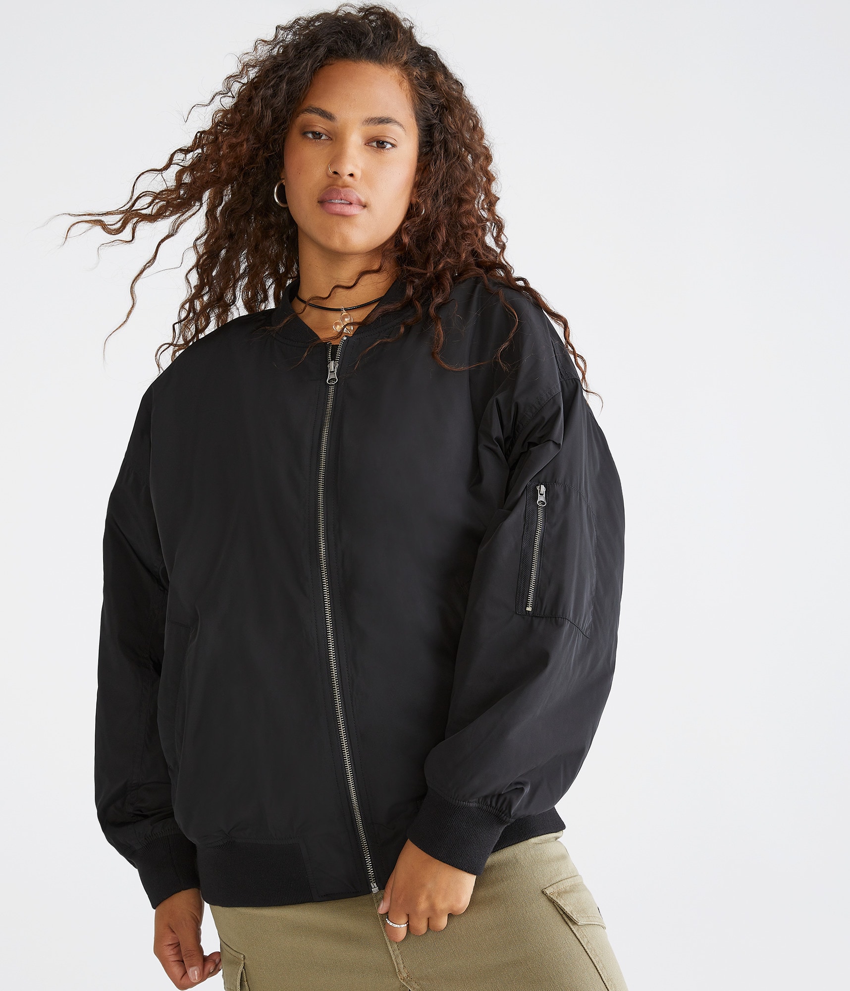 Oversized Sherpa-Lined Bomber Jacket