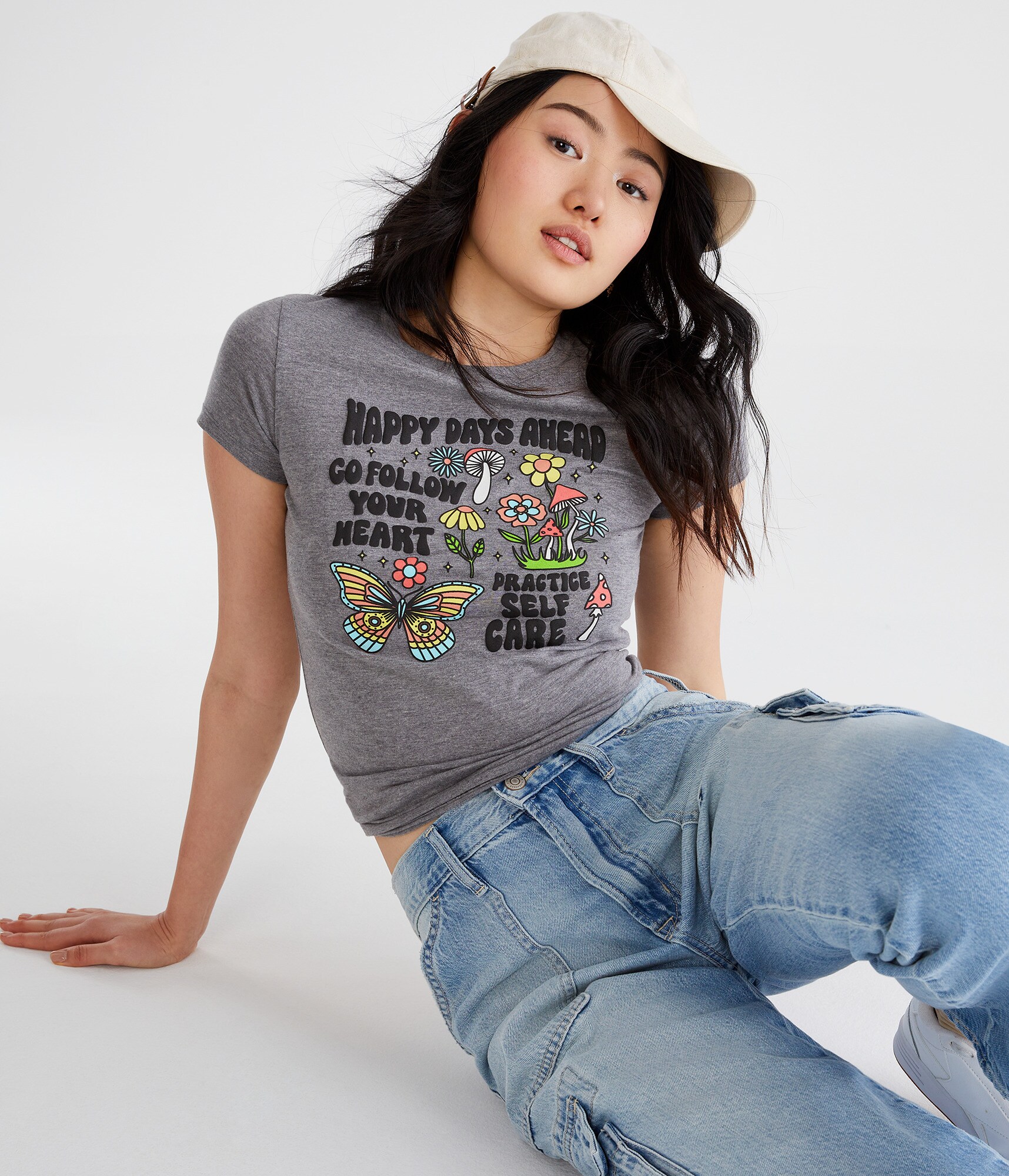 【CPGN STUDIO】25SS★ Merry Happy Crop Tee Happy Days Ahead Graphic Tee