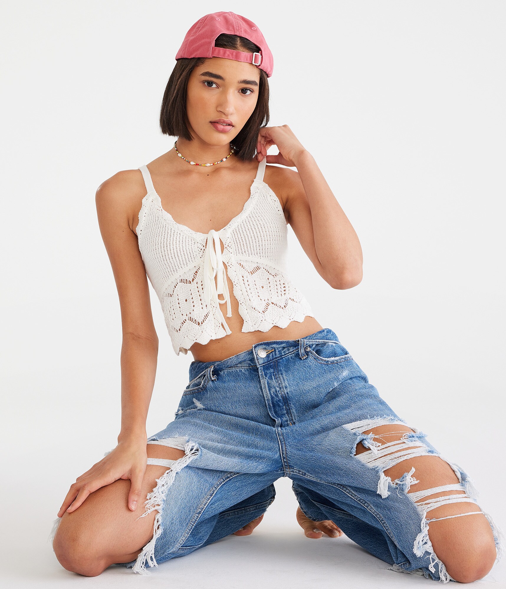 【Anyone more】Charming 2Way Shirring Crop Aviation Jumper Escape Knit Denim Sweatshirt