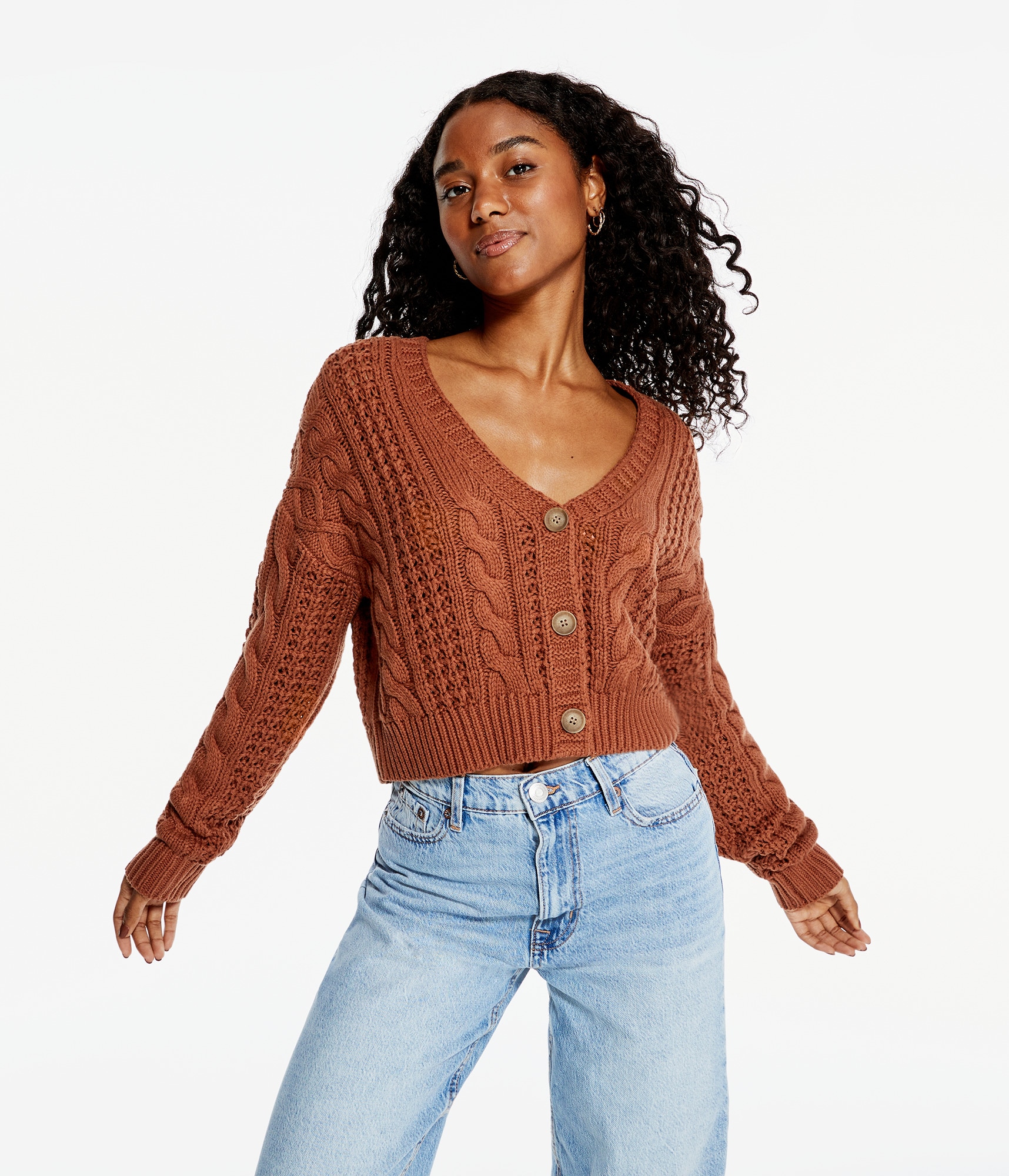Cable-Knit V-Neck Cardigan