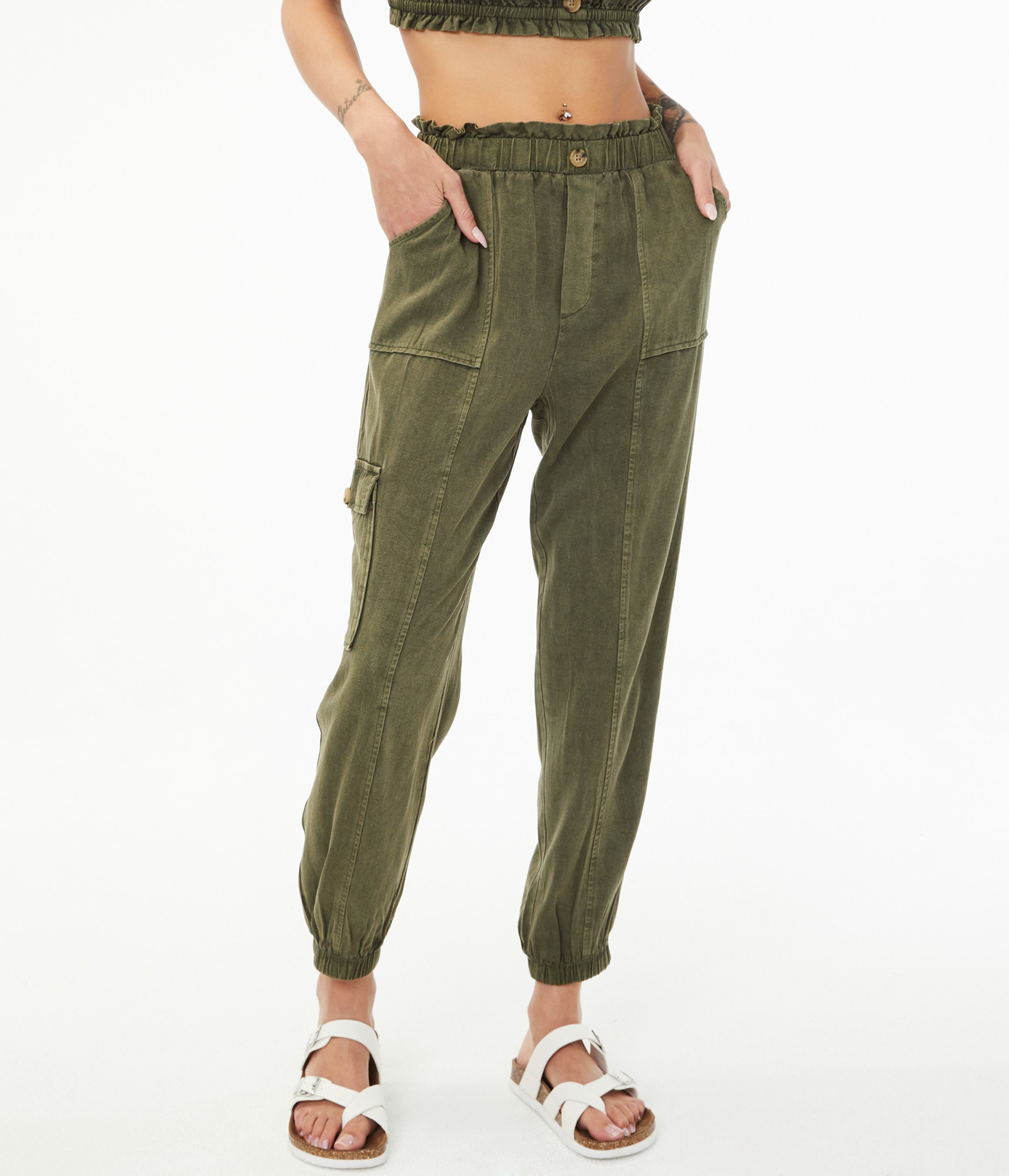 high waisted cargo joggers
