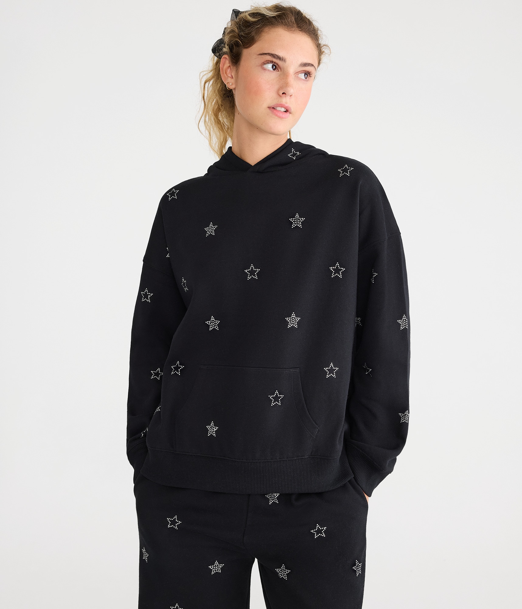 Cloud Soft Rhinestone Stars Pullover Hoodie